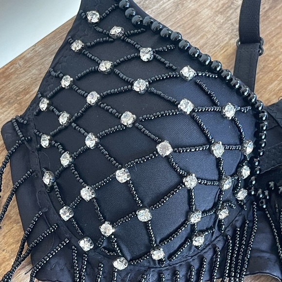 SOLD-SEXY FESTIVAL BRA TOP Embellished Beads & Crystal Fringed Adjustable Straps - Picture 3 of 10